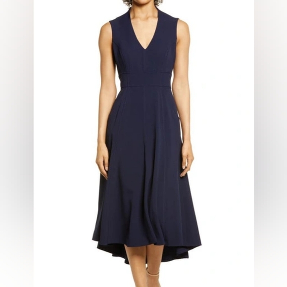 Eliza J women's high low fit and flare dress size 6 navy blue - Picture 1 of 10